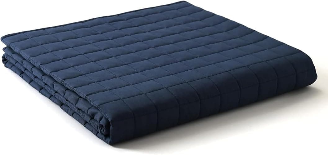 YnM 15lbs Weighted Blanket for Adults, Cotton Heavy Bed Throw Blanket with Cooling Glass Beads for All Season Use, Ideal for One Person of 140lbs (60x80 Inches, Queen Bed, Navy) - Image 1
