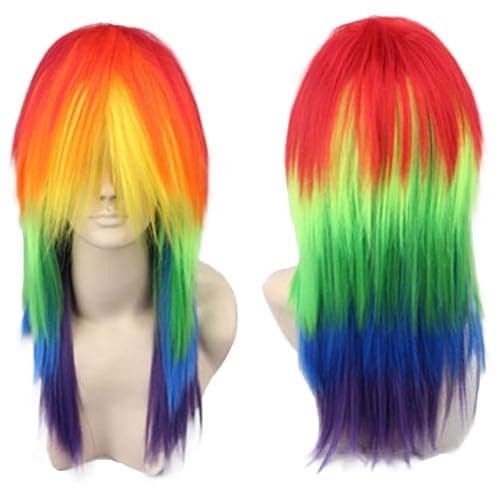 ANOGOL Rainbow Wig Women Men Scene Wig Long Straight Rainbow Wigs | +Hair Cap 24 Inch Long Multicolored Wigs for Anime Cosplay Pride Day Outfit LGBT Costume Mardi Gras Hair Halloween Party thumbnail 3