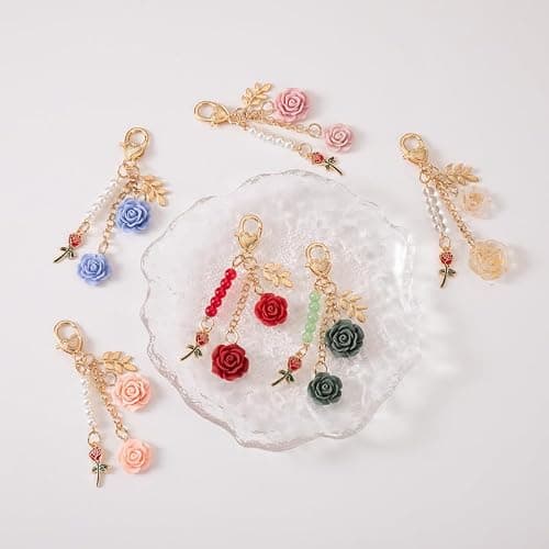 Joiigaem Rose Keychain Charms Camellia Flower Pendent Tassel Chain Key Rings Accessories for Women thumbnail 7