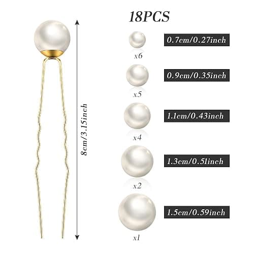 Dayofun 18 Pieces Wedding Pearl Hair Pins, U Pearl Shaped Hair Accessories for Brides Bridesmaids Women, Gold thumbnail 2