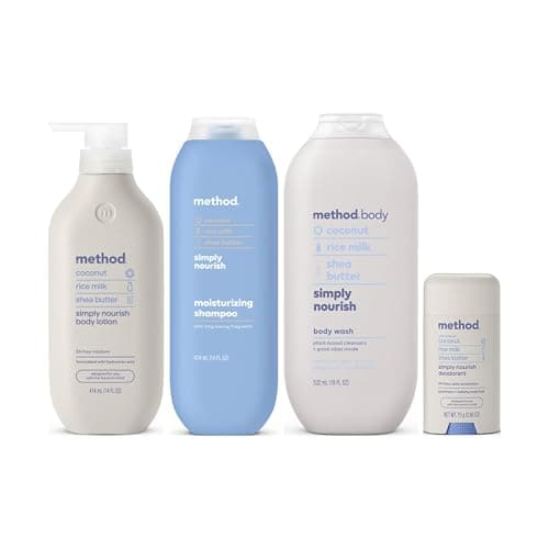 Method Simply Nourish, Body Lotion 14 Fl Oz, Body Wash 18 Fl Oz, Deodorant 2.65 Oz, Moisturizing Shampoo 14 Fl Oz (Variety Pack) - Image 1