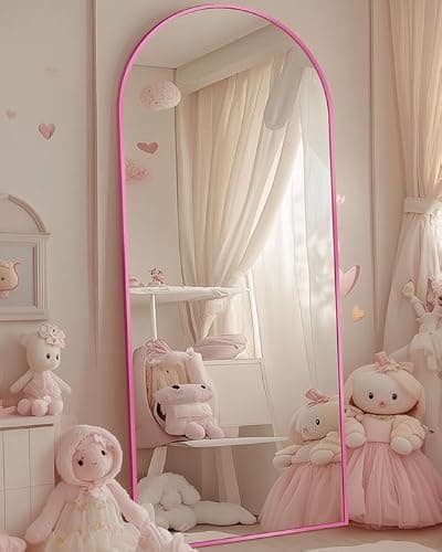 Antok 58" x19” Arched Full Length Floor Mirror, Pink Aluminum Frame, Free Standing/Wall Mount/Leaning for Bedroom, Living Room, Dressing Room thumbnail 2