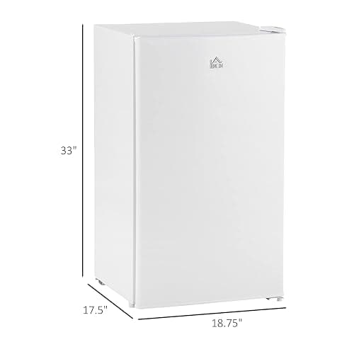 HOMCOM 3.2 Cu.Ft Mini Fridge with Freezer, Single Door Compact Refrigerator with Adjustable Thermostat, Shelf and Reversible Door for Bedroom, Dorm, Home Office, Energy Efficient, White thumbnail 4