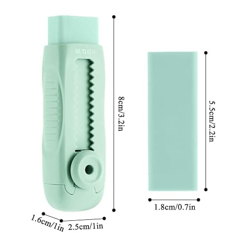 M&G 4+1 Pack Rubber Erasers Sliding Retractable Eraser, Soft Cute Erasers Push Pull Large Pencil Eraser with Plastic Sleeve 4 Refill Eraser for Students Kids, School Office Home Supplies (Green) thumbnail 3