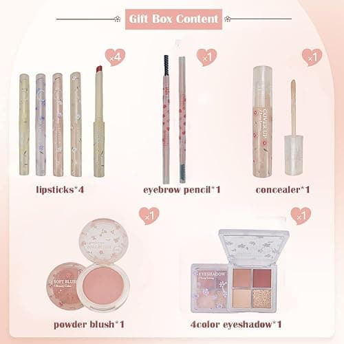 Makeup Kit for Women 8 Pieces Makeup Sets, 4 Color Lipsticks& Eyeshadow, Eyebrow Pencil, Concealer, Blush Palette 8Pcs Gift Box Makeup Bundle Value Set thumbnail 2