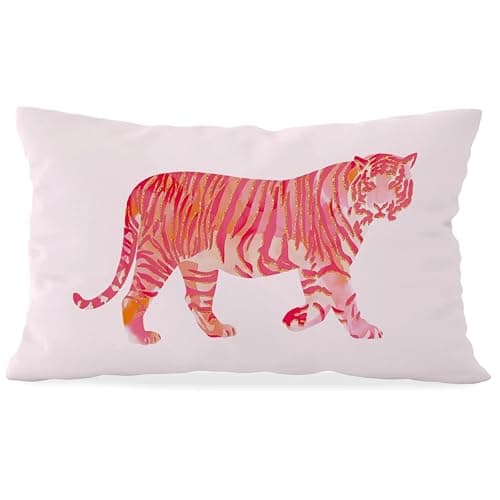 HONLUNG Preppy Dorm Decor Throw Pillow Covers, Coquette Pink Tiger Pillow Case 12x20in, Decor for Home Dorm Bedroom.(Pink) - Image 1