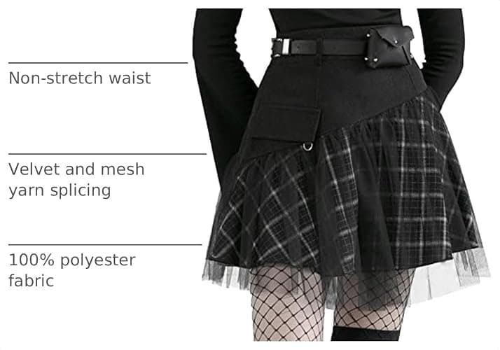 PUNK RAVE DAILY Women Gothic Skirts Women Goth Mini Plaid Skirt with Tulle Punk Dunk High Waist A-Line Party Skirt thumbnail 4