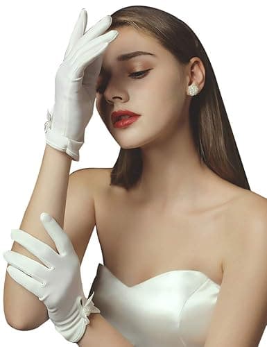 QRBTSCL Women's Short Satin Gloves Wrist Length Dress Gloves for Wedding Opera Party 1920s Stretchy Glove - Image 1
