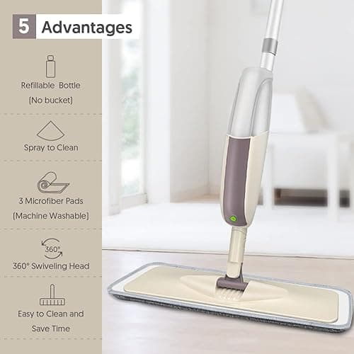 HOMTOYOU Spray Mops for Floor Cleaning: Wet Floor Mop with 3 Washable Microfiber Pads for Hardwood Laminate Wood Vinyl Ceramic Tiles Home Kitchen - 4 piece set - Spray Mop With 3 Mop Pads thumbnail 2