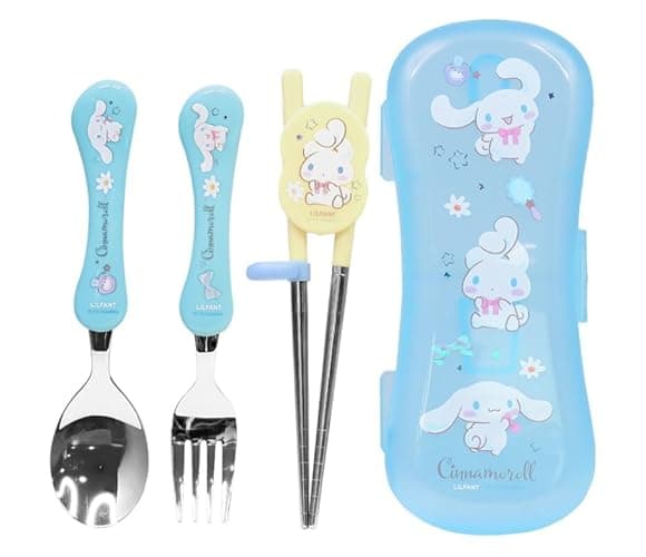 Lilfant Cute Fork, Spoon, and Chopsticks Flatware Set with Case, Stainless Steel, Medium - Image 1