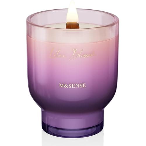 M&SENSE 16.6oz Natural Soy Large Jar Candle with Wooden Wick | Lilac Blossom Scent | 95-Hour Burn & Long-Lasting Burn | Housewarming Gift for Men and Women - LILAC BLOSSOM - Large Jar