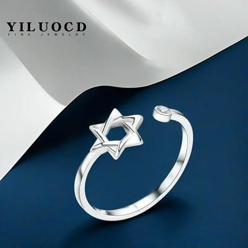 YILUOCD Star of David Zircon Ring for Women, Simple Magen David Wiccan Amulet, Hexagram Adjustable Rings Jewish Jewelry thumbnail 6