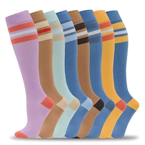 fenglaoda 8 Pairs Compression Socks for Men & Women 20-30 mmHg Knee High Nurse Pregnant Running Medical and Travel Athletic - Image 1
