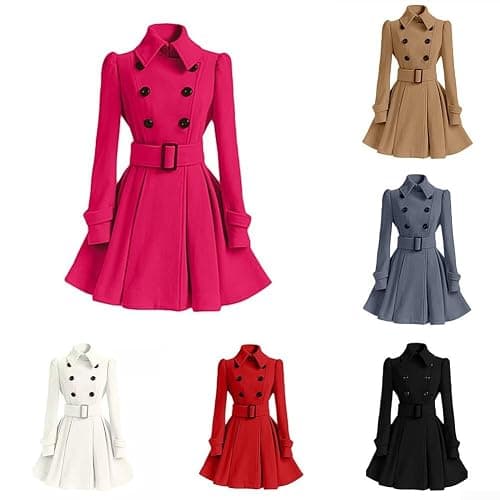 Fashionable Women's Long Sleeve Trench Coat with Stand Collar Ideal Winter Outerwear (S Red) thumbnail 3