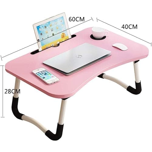 Lap Desk with Storage Drawer, Holders for Cup and Tablet, Tray Table with Foldable Legs, Laptop Bed Stand, Portable Standing Table for Sofa Couch Floor (23.6", Pink) thumbnail 3