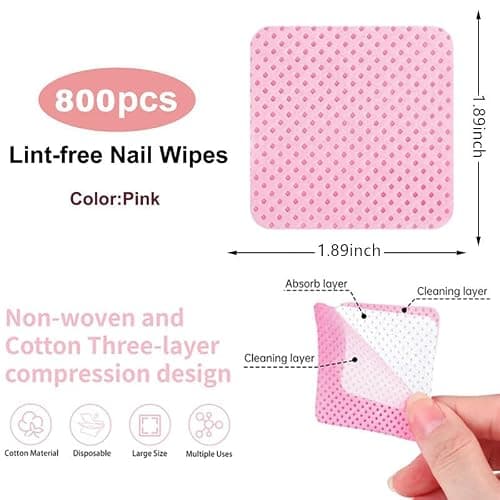 800 PCS Lint Free Nail Wipes,Non-Woven Fabric Nail Cleaning Pads Lash Extensions Glue Cleaning Wipes,accompanied by 1 Empty Pump-Style Bottle Dispenser Nail Care Set (Pink (800pcs)) thumbnail 2