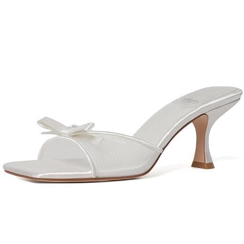 Mostrin Kitten Heels for Women Round Toe Heels With Bow Vintage Mules Sexy Slip on Stiletto Backless Sandals for Party Daily - Image 1