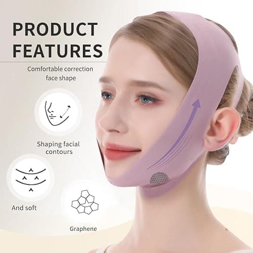 V-Line Lifting Mask, Chin Strap for Sleeping, Jawline Wrap, Medium, Pink thumbnail 4