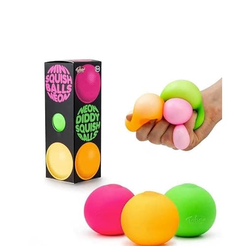 Tobar Neon Diddy Squish Ball Tactile Fidget Toys (Pack of 3), 5.4 x 5.4 x 5.4 cm - Image 1