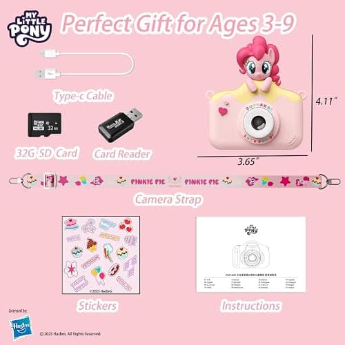 My Little Pony Kids Camera, Pinkie Pie Toddler Digital Selfie Camera for Girls Ages 3-9, 2.0" Eye-Protection IPS Screen, 1080P Video, MP3 Player, MLP Theme Stickers & Lanyard, Ideal Birthday Toy Gift thumbnail 7