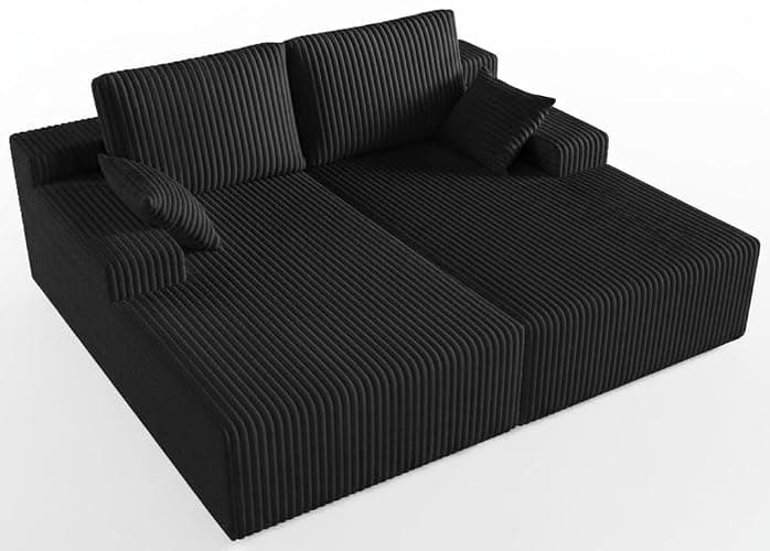 Oversized 80" Double Chaise Lounge Chair Futon Sofa Bed Boneless Cloud Couch Sleeper Sofa, Flannel Upholstered Floor Sofa Modular Sectional Loveseat with 2 Throw Pillow & Backrest Pillow, Black - Image 1