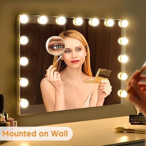 M MIVONDA Hollywood Vanity Mirror with Dimmable 15LED Bulbs Lights 3 Lighting Modes 2in1 Large Lighted Makeup Mirror for Desk and Wall with Plug-in and USB Charger Port thumbnail 6
