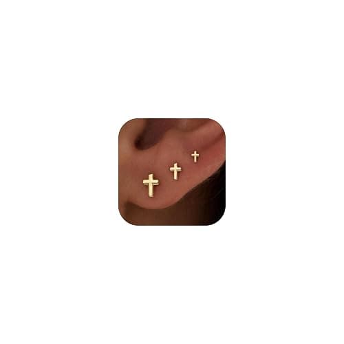 GUOKE 3 Pair Tiny Flat Back Earrings for Women - 14K Gold/White Gold Plated Cute Small Screw Flatback Stud Earring, Everyday Wear - Image 1