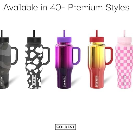 Coldest 40 oz Tumbler with Handle and Straw, 100% Leak Proof Insulated Tumbler with Lid and Straw (3 Lids), Stainless Steel Tumblers for Women & Men, Cup Holder Friendly, 46 oz (Mulberry Dream) - 46 oz - Mulberry Dream thumbnail 6
