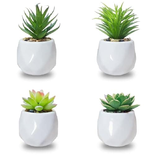 GRIFTO Fake Plants Set of 4 Artificial Plants Indoor Mini Ceramic Pot Faux Succulent Plant Foliage for Coffee Table Home Bedroom Bathroom Room Decor Shelf Office Desk Kitchen Garden Indoor Outdoor thumbnail 4
