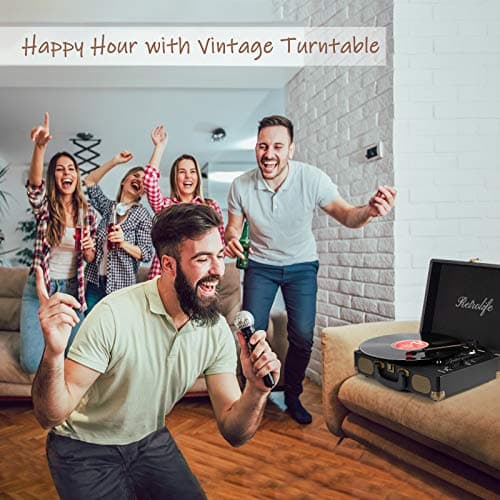 Record Player 3-Speed Bluetooth Suitcase Portable Belt-Driven Vinyl Record Player with Built-in Speakers RCA Line Out AUX in Headphone Jack Vintage Turntable Black thumbnail 7