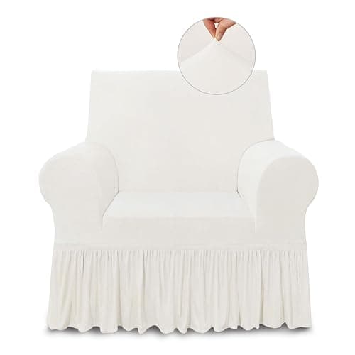 NICEEC Armchair Cover Super Soft 1-Piece White Armchair Slipcover Stretch Universal Spandex Couch Covers for Living Room Easy Fit Washable Furniture Sofa Protector with Skirt - Image 1