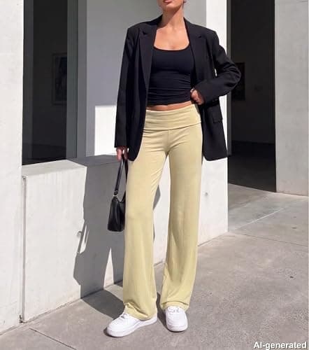 ONLYSTORY Y2K Fold Over Pants Low Rise Yoga Pants Casual Lounge Sweatpants | Low Rise Foldover Flared Pants Wide Leg Stretchy Sweatpants Joggers Sleepwear Pajamas Bottoms Casual Y2K Going Out Clothes thumbnail 3