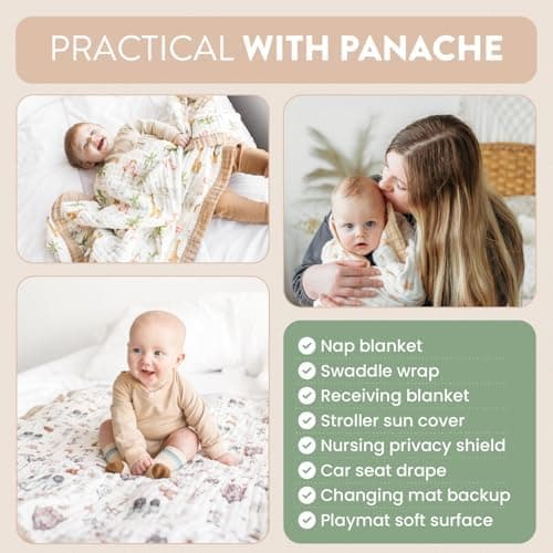 Organic Cotton Muslin Baby Blanket for Boys and Girls - Luxurious Soft Toddler Quilt for Swaddling - Gender Neutral Blanket - Baby and Toddler Gift - Farm thumbnail 5