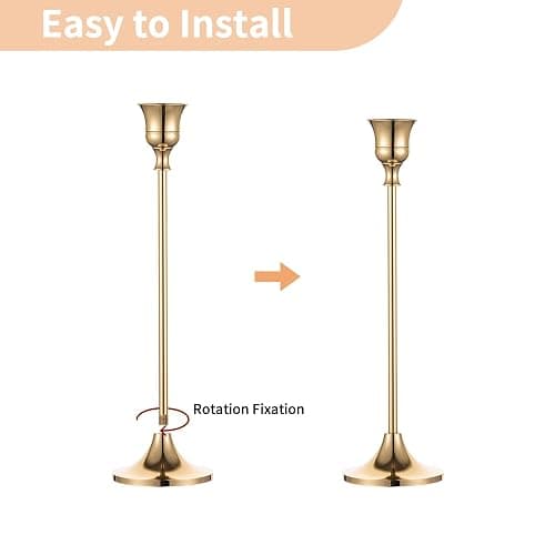 2 Sets(6 Pcs) Brass Gold Metal Taper Candle Holders Candlestick Holders, Vintage Modern Decorative Centerpiece Candlestick Holders for Table Mantel Wedding Housewarming Gift thumbnail 6