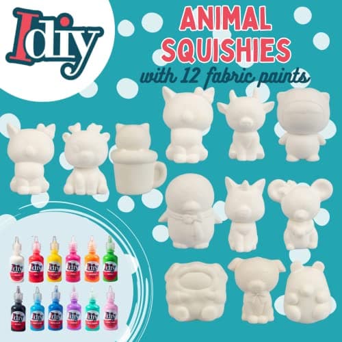 DIY Jumbo Animal Squishies 3.5" -6" (12pc) & Fabric Paint (12 Bottles) Combo Pack- White Kawaii Slow Rising Squishy Toys for Drawing, Painting, Decorating - Scented Stress Relief Craft thumbnail 2