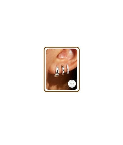 DORANA Jewelry for Her Gift 3 Pairs 925 Sterling Silver Earrings for Women Non Tarnish 14K Gold Plated Small Hypoallergenic Huggie Hoops Cartilage Stack Earring Sets for Multiple Piercing - Image 1