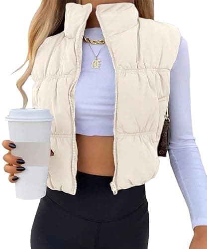 SySea Women's Crop Puffer Vest Winter Zip Up Lightweight Sleeveless Warm Outerwear Padded Coat - Image 1