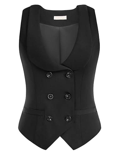 Belle Poque Women Double Breasted Waistcoat Vintage Lapel Collar Vest Coat with 2 Pockets - Image 1