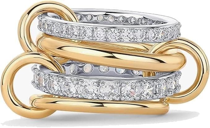 GmwyCzV Stapelbar Ringe für Damen, 18K Vergoldet Cubic Zirkonia Ringe, Gold und Silber 4 Ineinandergreifende Ring, Vergoldete Ringe, für Den Alltag Oder Besondere Anlässe(Größe 7) thumbnail 2