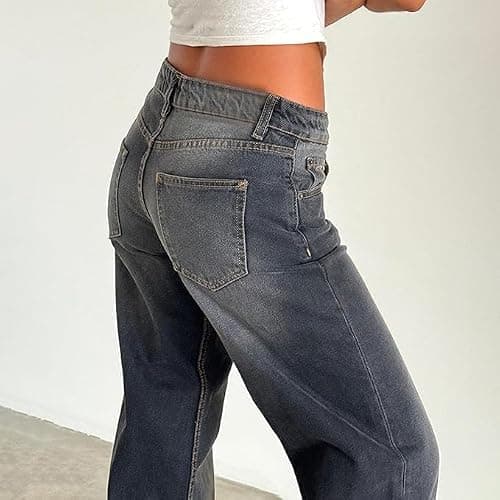 Eynuo Low Rise Baggy Jeans for Women, Low Waisted Jeans, Y2k Loose Fit Boyfriend Straight Wide Leg Trendy Denim Pants thumbnail 5