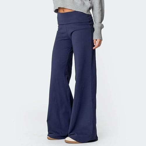 FOMOYUU Lounge Yoga Pants for Women Fold Over Low Waist Wide Leg Sweatpants Flare Leggings Bell Bottoms Y2K Foldover Pants thumbnail 3