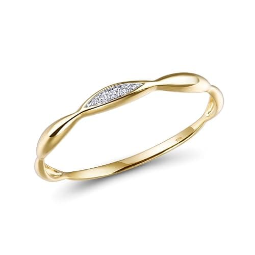 Santuzza 10K Solid Gold Genuine Diamond Dainty Twisted Stacking Ring for Women - Image 1