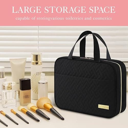 HOTOR Travel Toiletry Bag - Hanging Toiletry Bag for Women & Men, Makeup Bag/Big Comparment, Waterproof for Travel Accessories, Travel Essentials, Medium, Black thumbnail 2
