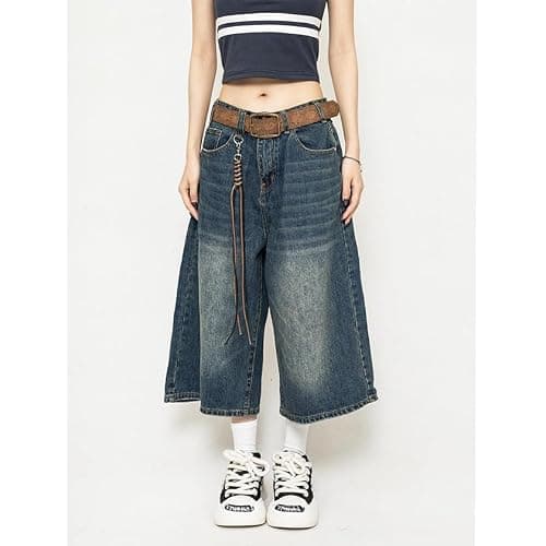 POHADON Women Y2k Baggy Jorts Vintage Wide Leg Long Jean Shorts Loose Fit Capri Denim Shorts Trendy Grunge Vintage Streetwear thumbnail 2