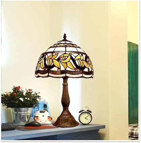 MIAOKE Stained Glass Table Lamp,Stained Glass Crystal Bead Style Table Light, Handmade Desk Bedside Night Light, Antique Art Craft Gifts Lover Living Room Bedroom Bookcase (Lace Baroque) thumbnail 4