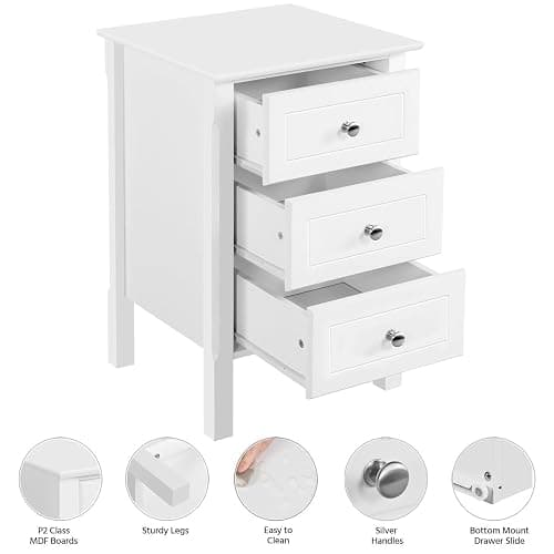 Yaheetech Nightstand with 3 Drawers, Wooden 3-Drawer Bedside Table with Solid Wood Legs, Bedside Cupboard Storage Organizer for Bedroom Home Office Small Space, Easy Assembly, White thumbnail 5