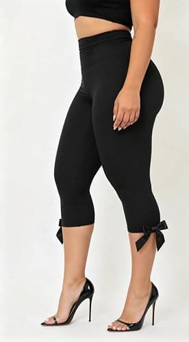 KMBANGI Women Skinny Capri Leggings Bow Knee Length Capris Pants Y2k | Sexy Stretchy Slim Fitted Cropped Trousers Cute Trendy Legging High Rise Bodycon Workout Going Out Bottoms Streetwear thumbnail 3