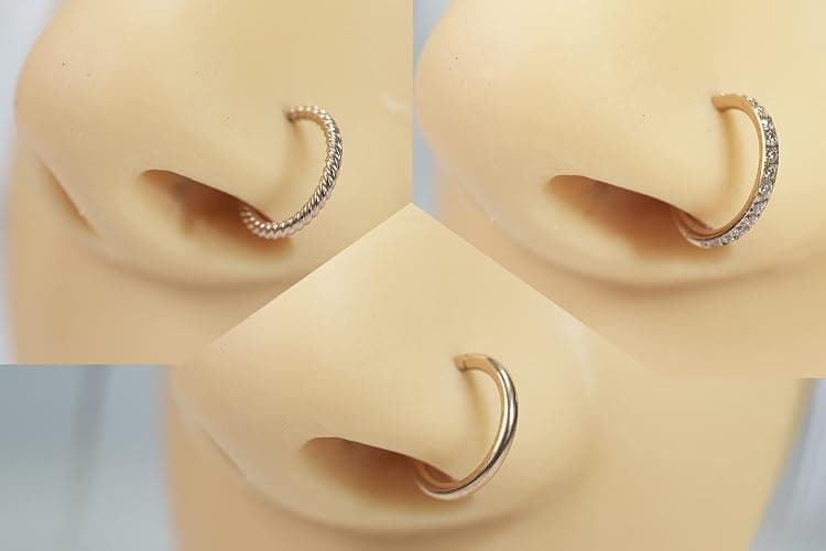 16G 18G 6mm 8mm 10mm Hinged Clicker Segment CZ Twisted Clicker Nose Rings Hoop Helix Cartilage Daith Tragus Sleeper Earrings Body Piercing for Women Men thumbnail 6