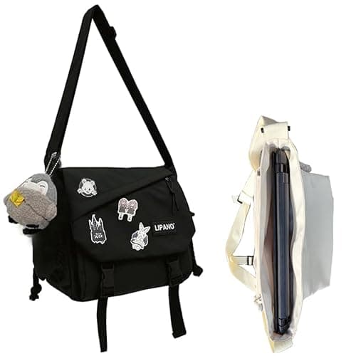 Inshere Aesthetic Crossbody Bag with Cute Pins and Ornament, Nylon Shoulder Messenger Bag Japanese Kawaii Bag for Women Men - Image 1