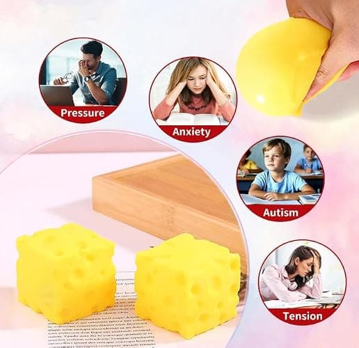 Yellow Cheese Squeeze,Stress Balls for Adults ,Soft Novelty , Rebounding Sensory, Theme Cheese Cubes Squishy (Small) thumbnail 3